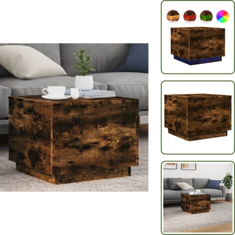 Mesita de centro - vidaXL Mesa de centro con luces LED roble ahumado 50x50x40 cm - Mesa de salón