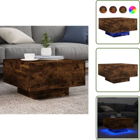 Mesita de centro - vidaXL Mesa de centro con luces LED roble ahumado 55x55x31 cm - Mesa de salón
