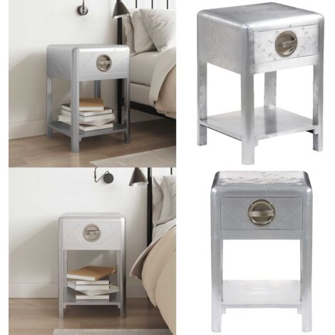 Mesita de estilo aviador con 1 cajón vintage - Mesita de noche - Mesa de centro