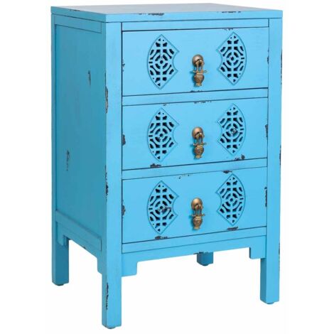 Mesita de madera con 3 cajones azul 45x36x70