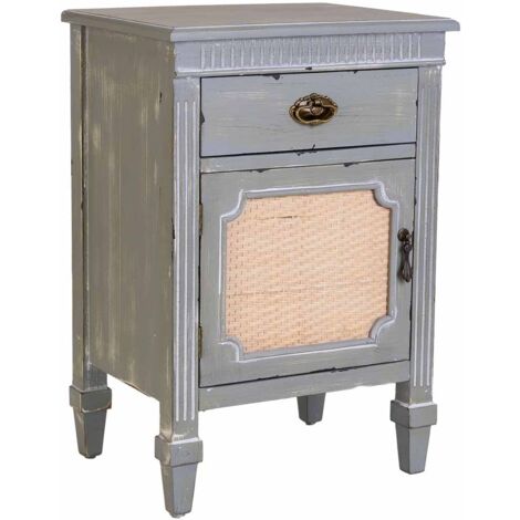 Mesita de madera lacada azul y rejilla 46x36x68h cm