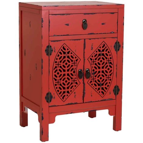 Mesita de madera lacada de 1 cajón y 2 puertas 48x32x70h cm - Rojo