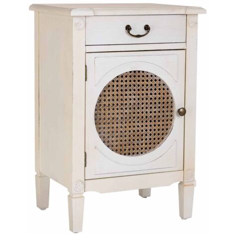 Mesita de madera lacada y rejilla de 1 cajón y 1 46x36x68h cm - Blanco