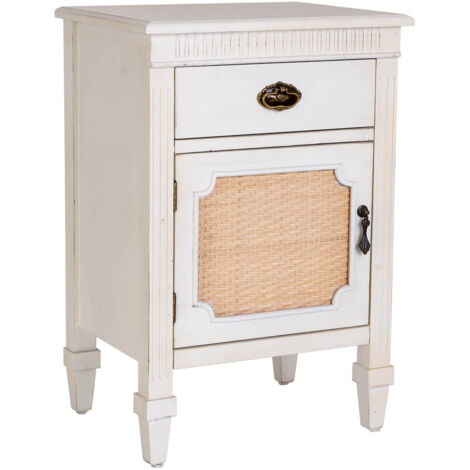 Mesita de madera lacada y rejilla de 1 cajón y 1 46x36x68h cm - Blanco