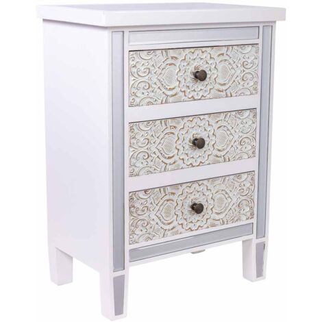 Mesita de madera y cristal de 3 cajones 48x30x66