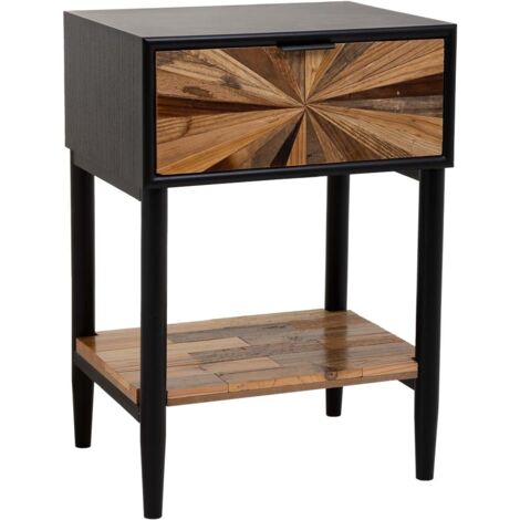 Mesita  de madera y metal de 1 cajon y 1 balda marron 41x32x60