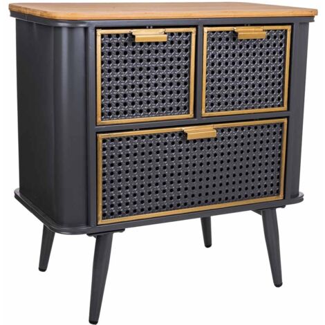 Mesita de metal y madera negro 58x33x60