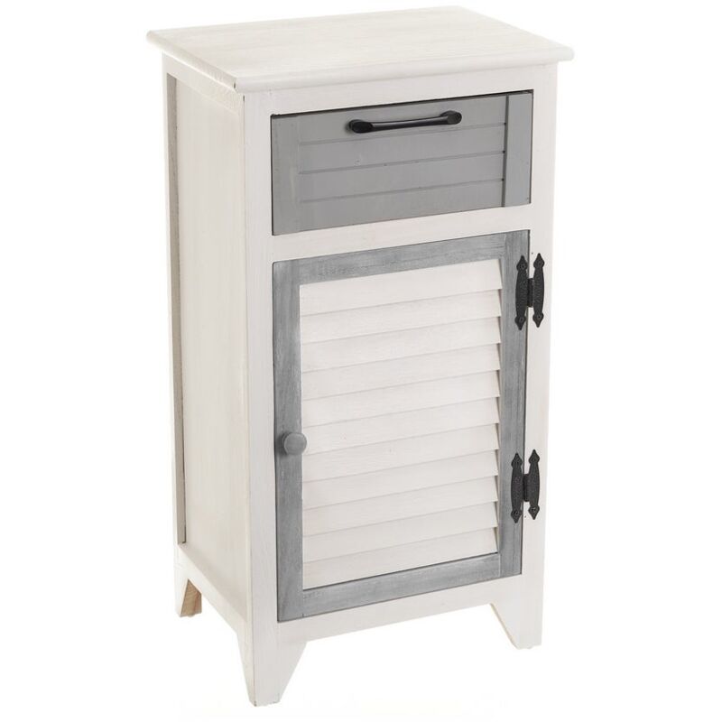 

Mesita de noche 1 cajón y 1 puerta blanca y gris de madera de paulonia de 40x29x74 cm