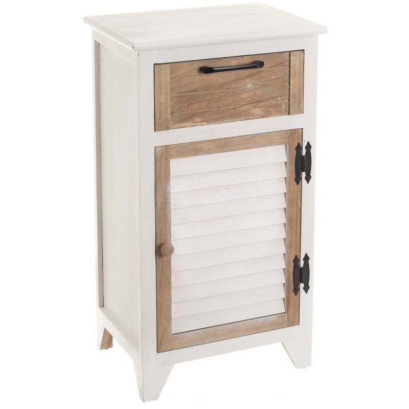 

Mesita de noche 1 cajón y 1 puerta blanca y natural de madera de paulonia de 40x29x73 cm