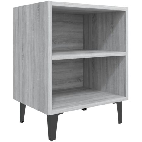 Mesita de noche 2 estantes con patas de metal 40 x 30 x 50 cm madera contrachapada gris DEC033255