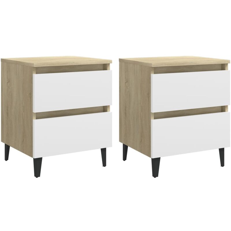 

Mesita de noche 2 uds aglomerado blanco roble Sonoma 40x35x50cm