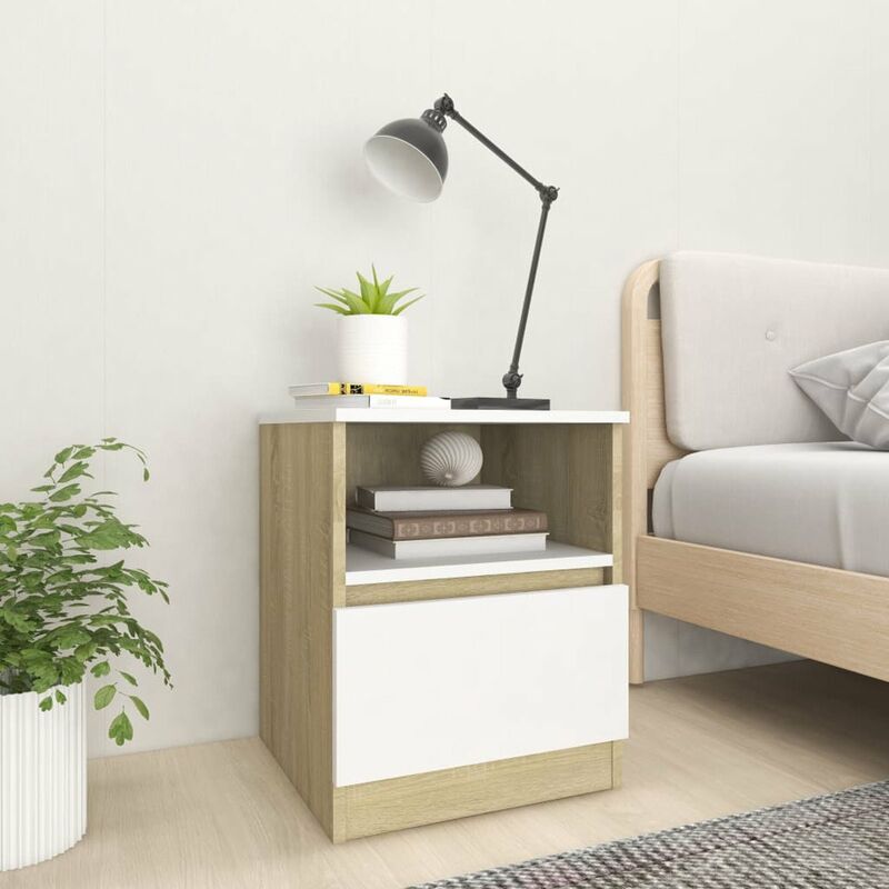 

Mesita de noche 2 uds aglomerado blanco roble Sonoma 40x40x50cm