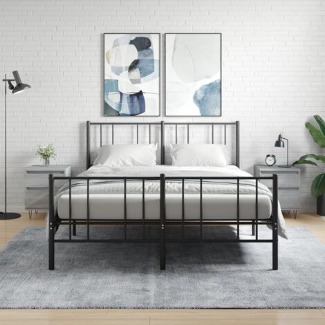 Mesita de noche 2 uds madera ingeniería gris 40x35x50 cm