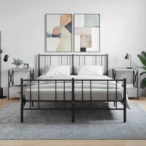 Mesita de noche 2 uds madera ingeniería gris  50x41x65 cm