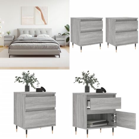 Mesita de noche 2 uds madera ingeniería gris Sonoma 40x35x50 cm - Mesita de noche gris - Mesita de noche madera
