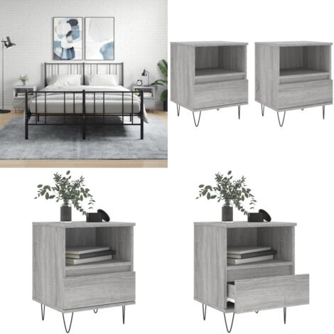 Mesita de noche 2 uds madera ingeniería gris Sonoma 40x35x50 cm - Mesita de noche gris - Mesita de noche madera
