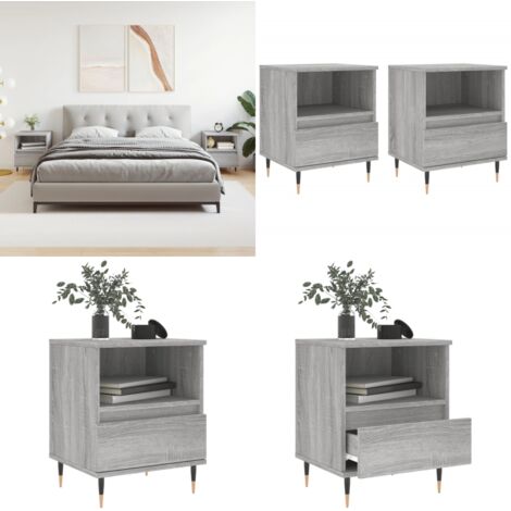 Mesita de noche 2 uds madera ingeniería gris Sonoma 40x35x50 cm - Mesita de noche gris - Mesita de noche madera