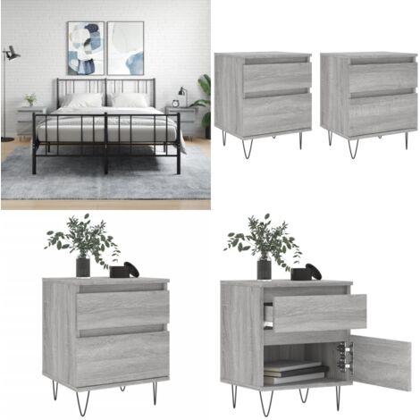 Mesita de noche 2 uds madera ingeniería gris Sonoma 40x35x50 cm - Mesita de noche gris - Mesita de noche madera