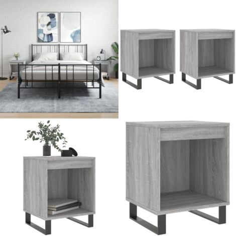 Mesita de noche 2 uds madera ingeniería gris Sonoma 40x35x50 cm - Mesita de noche gris - Mesita de noche madera