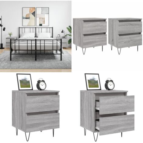 Mesita de noche 2 uds madera ingeniería gris Sonoma 40x35x50 cm - Mesita de noche gris - Mesita de noche madera