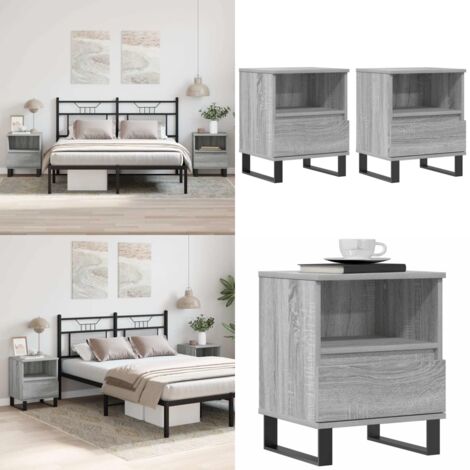 Mesita de noche 2 uds madera ingeniería gris Sonoma 40x35x50 cm - Mesita de noche gris - Mesita de noche madera