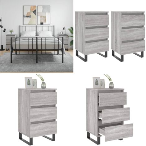 Mesita de noche 2 uds madera ingeniería gris Sonoma 40x35x69 cm - Mesita de noche gris - Mesita de noche madera