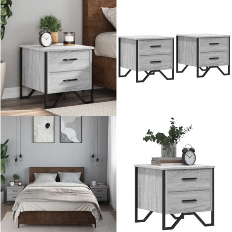 Mesita de noche 2 uds madera ingeniería gris Sonoma 40x41x40 cm - Mesita de noche gris - Mesita de noche madera