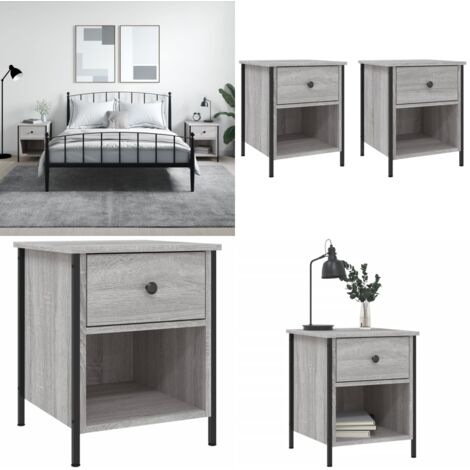 Mesita de noche 2 uds madera ingeniería gris Sonoma 40x42x50 cm - Madera de ingeniería - Mesita auxiliar