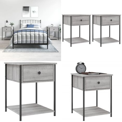 Mesita de noche 2 uds madera ingeniería gris Sonoma 44x45x58 cm - Mesita de noche gris - Mesita de noche madera