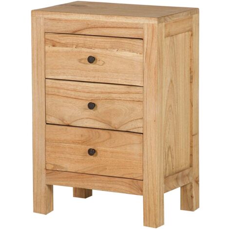 Mesita De Noche 3 Cajones Madera Mindi 45X30X66 Cm