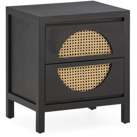 Mesita De Noche 45X35X51 Madera Negro/Ratan Natural