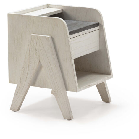 Mesita De Noche 46X45X45 Madera Blanco/Marmol Gris