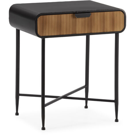 Mesita De Noche 57X42X67 Metal Negro/Madera Negro/Natural