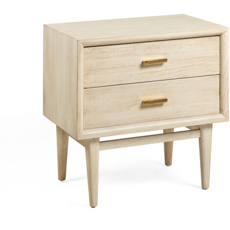 Mesita De Noche 60X40X60 Madera Blanco Velado/Metal Dorado