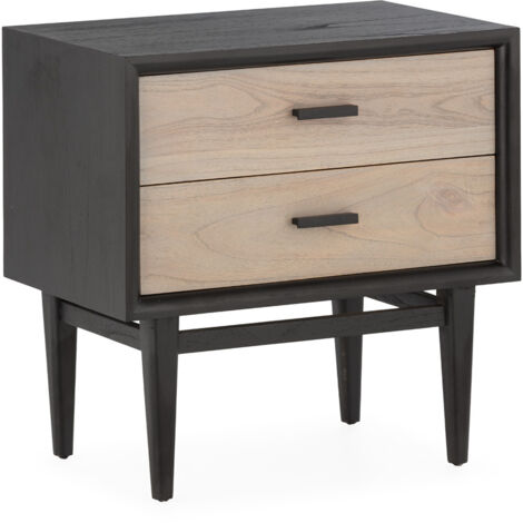 Mesita De Noche 60X40X60 Madera Negro/Natural Patina Gris/Metal Negro