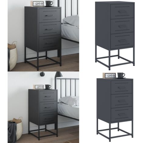 Mesita de noche acero gris antracita 36x39x78 cm - Mesita de noche acero - Mesita de noche antracita