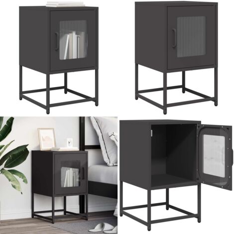 Mesita de noche acero laminado en frío negro 36x39x60,5 cm - Almacenamiento - Acero laminado