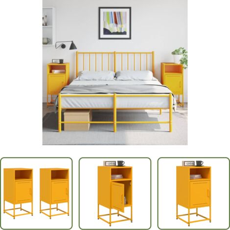 Mesita de noche acero -  Mesitas de noche 2 uds acero amarillo mostaza 36x39x78 cm