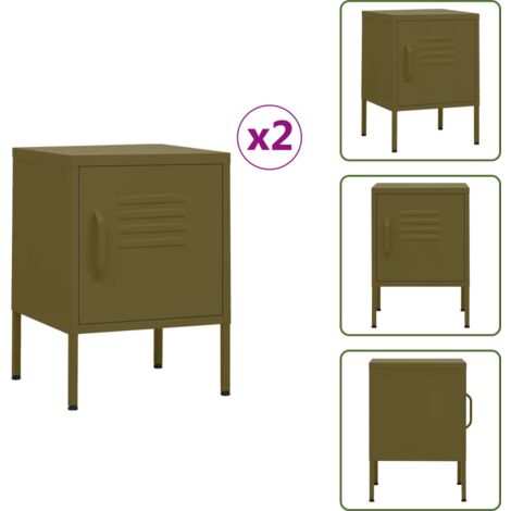 Mesita de noche acero - vidaXL Mesitas de noche 2 uds verde oliva acero 35x35x51 cm - Mesita de noche ajustable