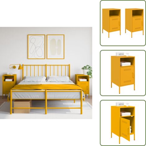 Mesita de noche acero - vidaXL Mesitas de noche 2 unidades acero amarillo mostaza 36x39x68 cm - Mesita de noche amarillo mostaza