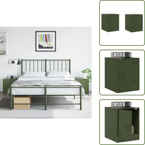 Mesita de noche acero - vidaXL Mesitas de noche 2 unidades acero verde oliva 34,5x39x44 cm -