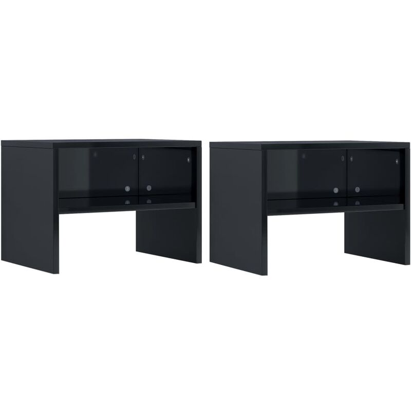 

vidaXL Mesita de Noche Aglomerado 40x30x30 cm Negro Brillante 2 Unidades - Negro