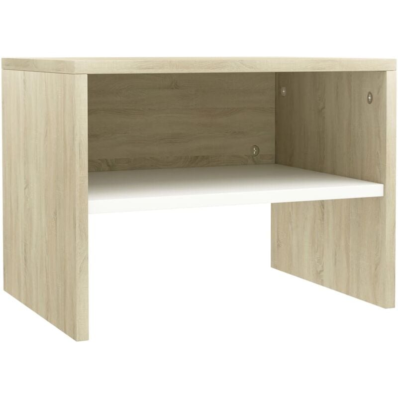

vidaXL Mesita de Noche Aglomerado 40x30x30 cm Blanco y Roble Sonoma - Blanco