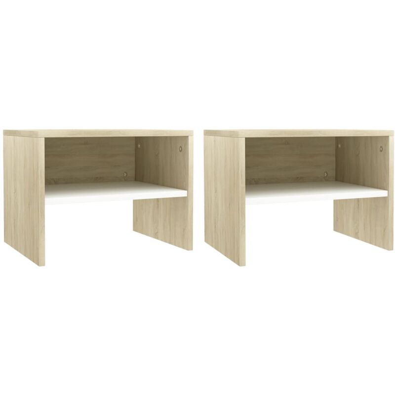 

vidaXL Mesita de Noche Aglomerado 40x30x30 cm Blanco Roble Sonoma 2 Unidades - Blanco