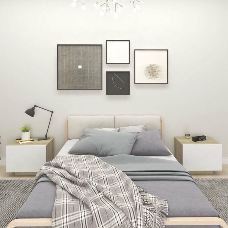 

Mesita de noche aglomerado blanco y roble Sonoma 100x35x40 cm