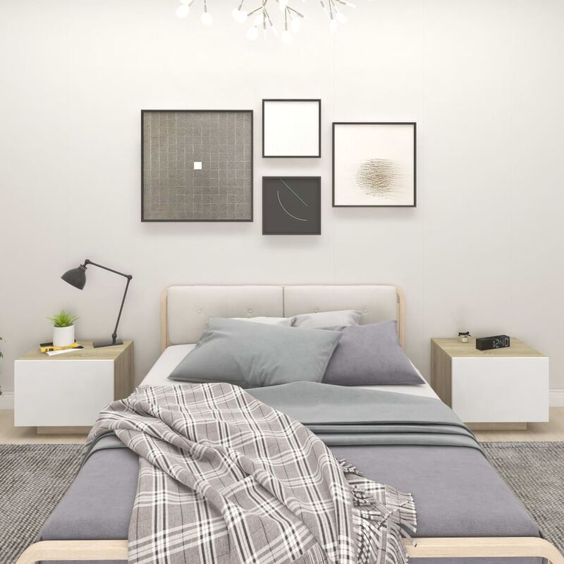 

Mesita de noche aglomerado blanco y roble Sonoma 100x35x40 cm