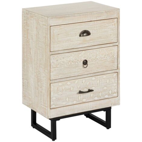 Mesita de noche «Ajay» - madera blanqueada - madera de mango tallada - Atmosphera créateur d'intérieur