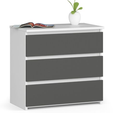 Mesita de noche AKORD CL3 Blanco 60 cm 3 cajones frente en color Grafito Gris 60x35x57 cm