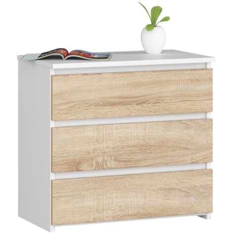 Mesita de noche AKORD CL3 Blanco 60 cm 3 cajones frente en color Roble Sonoma 60x35x57 cm