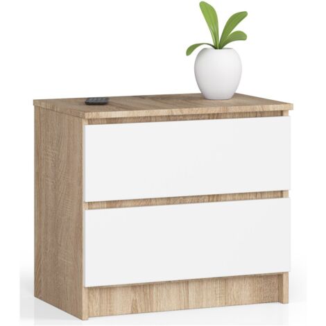 Mesita de noche AKORD K60 Roble Sonoma 60 cm 2 cajones frente en color Blanco 60x40x55 cm